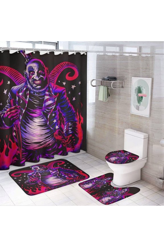 Captain Spaulding 4 Piece Bathroom Set, Shower Curtain Non-Slip Rugs, Toilet Lid Cover And Bath Mat, Durable And Waterproof, for Bathroom Decor Set