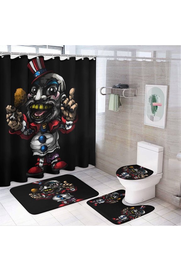 Captain Spaulding 4 Piece Bathroom Set, Shower Curtain Non-Slip Rugs, Toilet Lid Cover And Bath Mat, Durable And Waterproof, for Bathroom Decor Set
