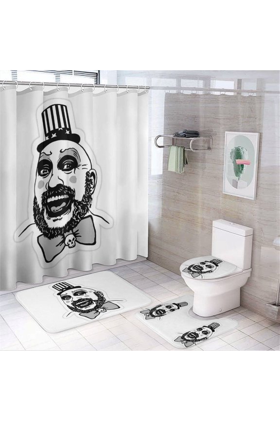 Captain Spaulding Bathroom Rugs Sets 4 Piece, Shower Curtain Non-Slip Rugs, Toilet Lid Cover and Bath Mat, Durable and Waterproof, for Bathroom Decor Set