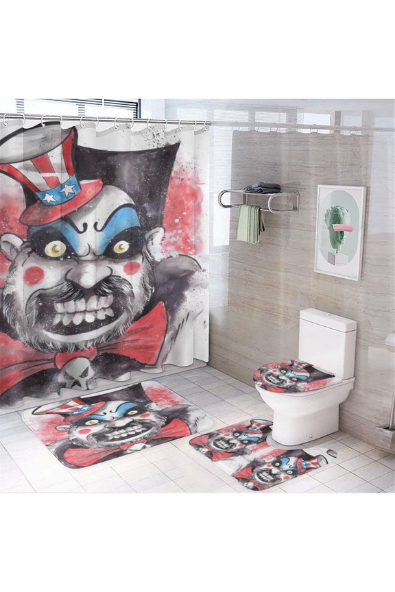 Captain Spaulding Bathroom Rugs Sets 4 Piece, Shower Curtain Non-Slip Rugs, Toilet Lid Cover and Bath Mat, Durable and Waterproof, for Bathroom Decor Set