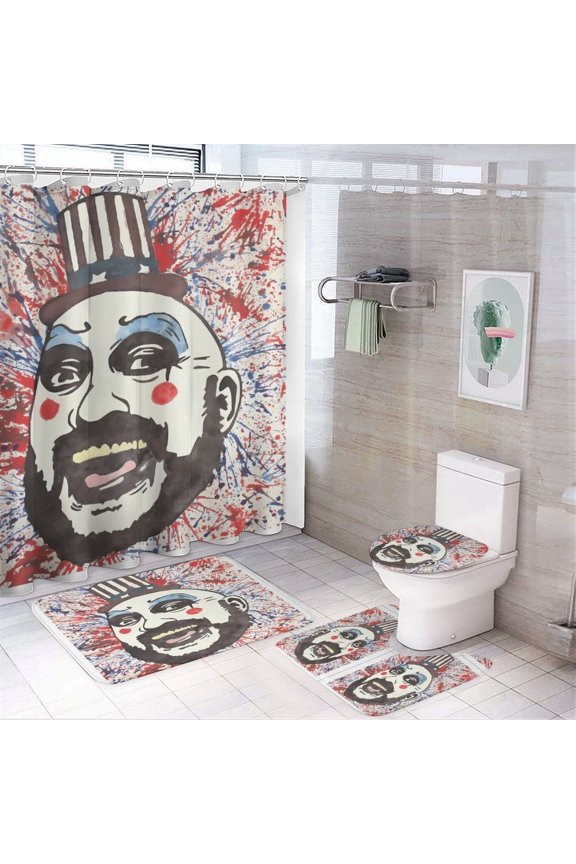 Captain Spaulding 4 Piece Bathroom Set, Shower Curtain Non-Slip Rugs, Toilet Lid Cover And Bath Mat, Durable And Waterproof, for Bathroom Decor Set