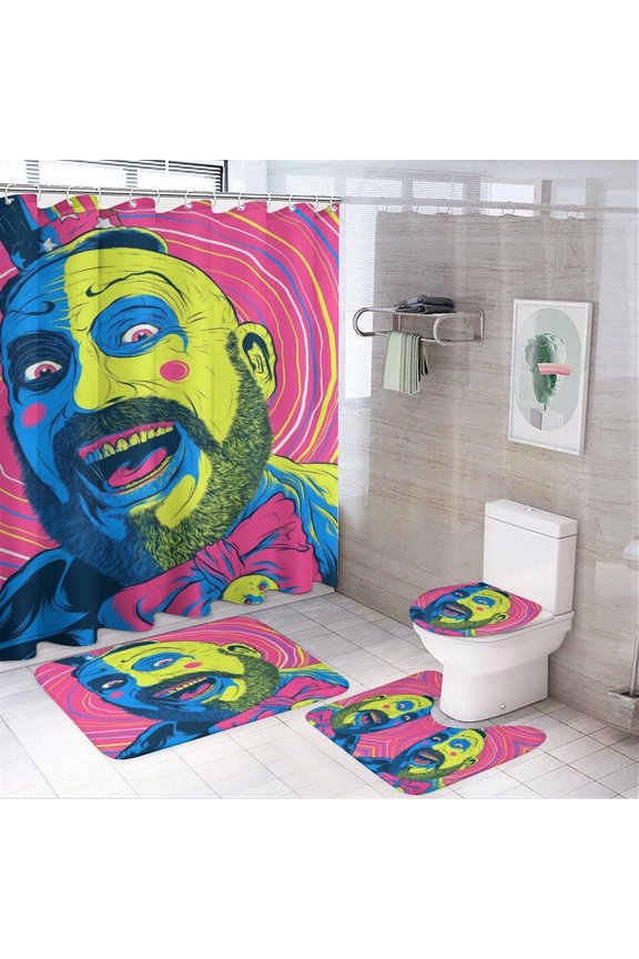 Captain Spaulding 4 Piece Bathroom Set, Shower Curtain Non-Slip Rugs, Toilet Lid Cover And Bath Mat, Durable And Waterproof, for Bathroom Decor Set