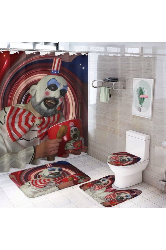 Captain Spaulding 4 Piece Bathroom Set, Shower Curtain Non-Slip Rugs, Toilet Lid Cover And Bath Mat, Durable And Waterproof, for Bathroom Decor Set