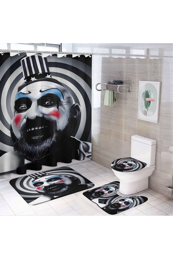 Captain Spaulding Bathroom Rugs Sets 4 Piece, Shower Curtain Non-Slip Rugs, Toilet Lid Cover and Bath Mat, Durable and Waterproof, for Bathroom Decor Set