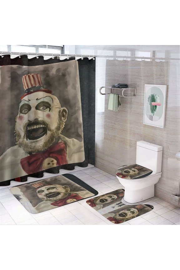 Captain Spaulding 4 Piece Bathroom Set, Shower Curtain Non-Slip Rugs, Toilet Lid Cover And Bath Mat, Durable And Waterproof, for Bathroom Decor Set