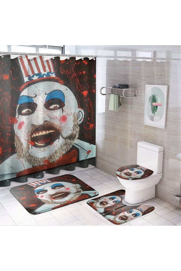 Captain Spaulding 4 Piece Bathroom Set, Shower Curtain Non-Slip Rugs, Toilet Lid Cover And Bath Mat, Durable And Waterproof, for Bathroom Decor Set
