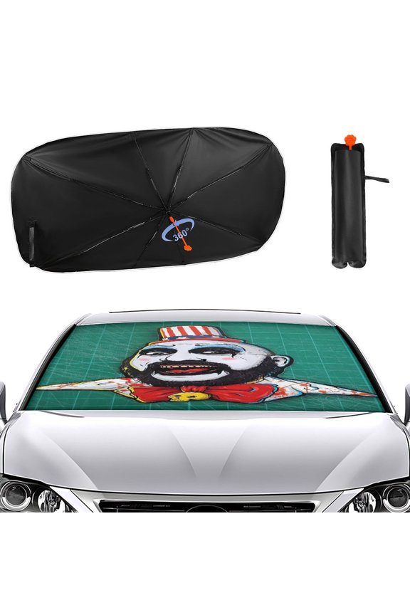 Captain-Spaulding Car Sun Shade Umbrella, Car Shade Front Windshield Sun Shade Foldable Umbrella for Most Sedans SUV Truck, Blocks UV Rays