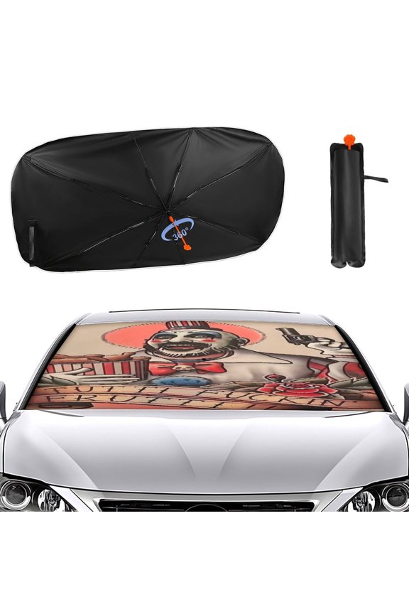 Captain-Spaulding Car Sun Shade Umbrella, Car Shade Front Windshield Sun Shade Foldable Umbrella for Most Sedans SUV Truck, Blocks UV Rays