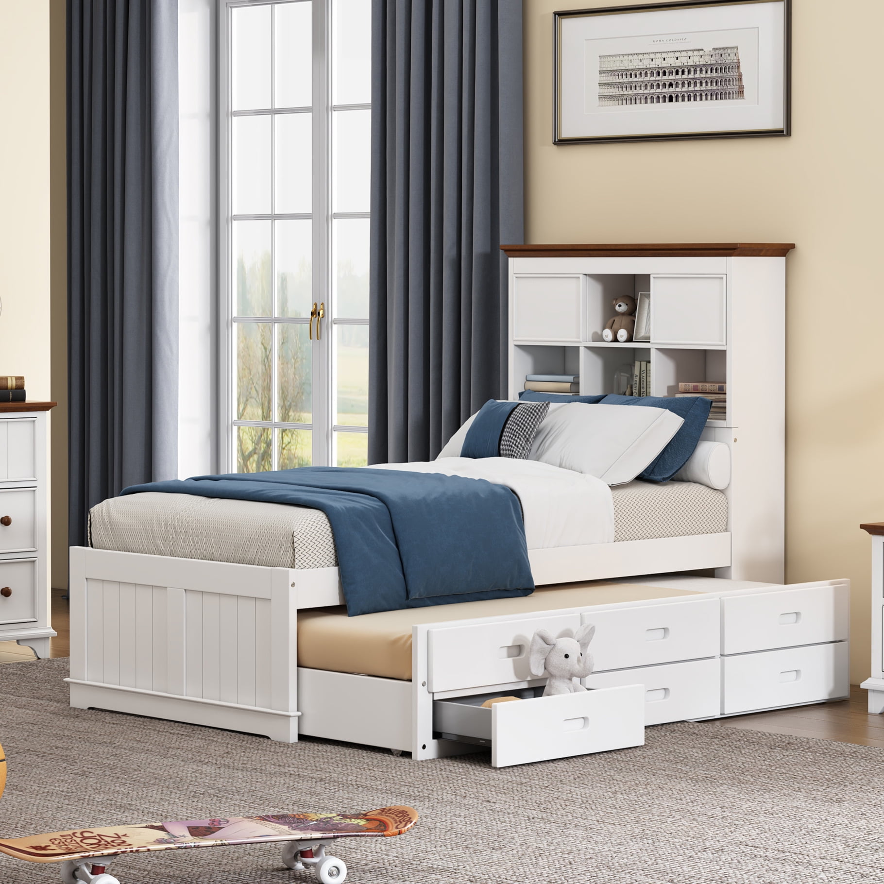 twin bed frame with bookcase headboard