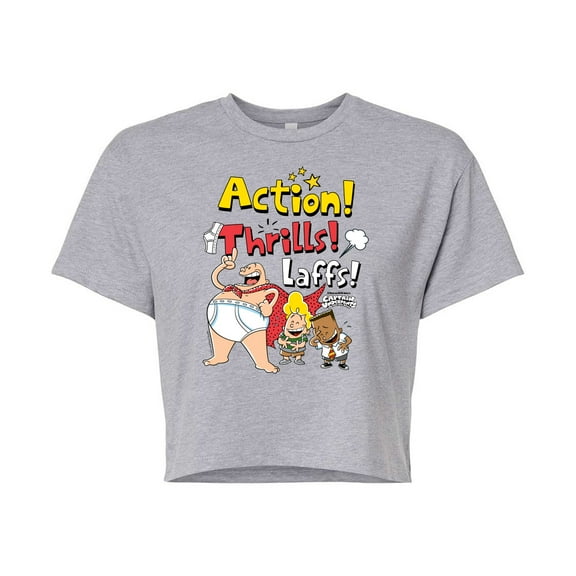 Captain Underpants - Action, Thrills, & Laffs - Juniors Cropped Cotton Blend T-Shirt