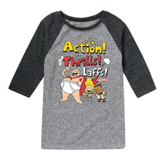 Captain Underpants - Action Thrills & Laffs - Toddler & Youth Raglan Graphic T-Shirt