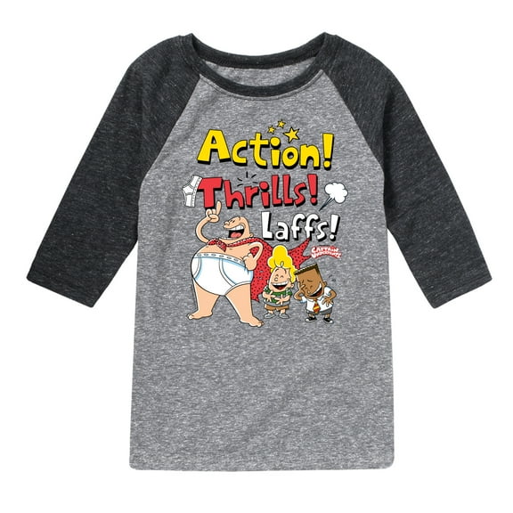 Captain Underpants - Action Thrills & Laffs - Toddler & Youth Raglan Graphic T-Shirt