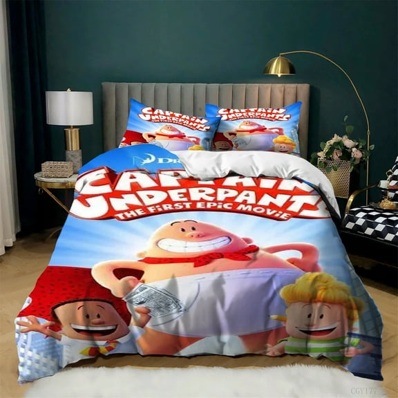 Captain Underpants Bedding Duvet Cover Set Twin Size Soft Breathable Comforter Cover for All Seasons,Includes 1 Duvet Cover with 2 Pillow Shams