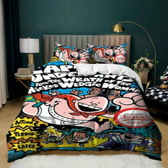 Captain Underpants Bedding Set 3 Pieces All Season Lightweight Duvet Cover Set Soft and Breathable Quilt Cover for Kids