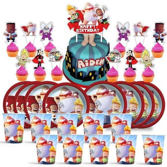 Captain Underpants Birthday Cups Party Supplies Plates Fans Decorations Cake Topper Decor