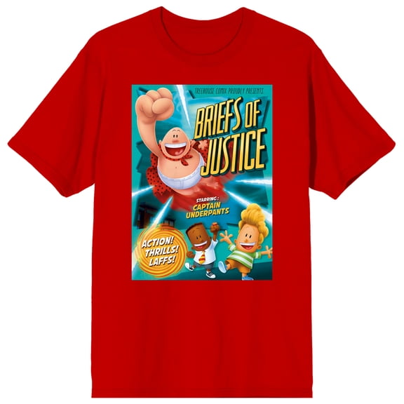 Captain Underpants Briefs Of Justice Crew Neck Short Sleeve Red Men's T-shirt-Large
