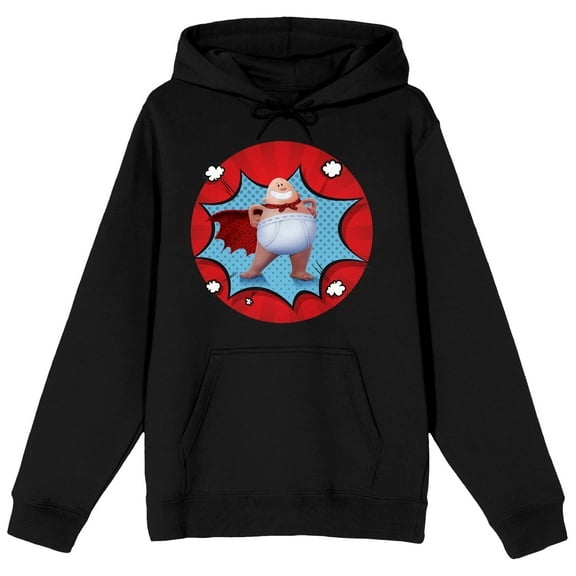 Captain Underpants Character In Circle Long Sleeve Men's Black Hooded Sweatshirt-XL