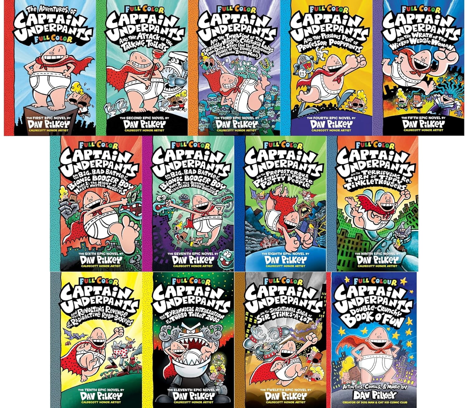 Captain Underpants 13 Books Set (Full Color Edition) – Complete Children’s Comedy Adventure Series Collection