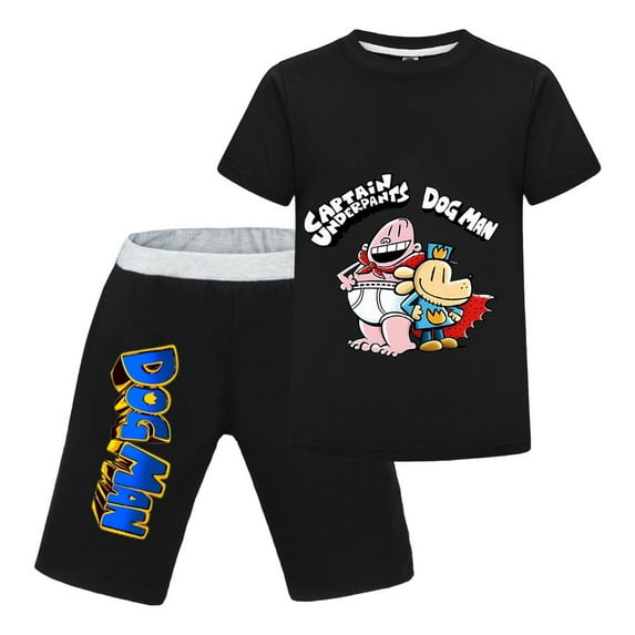 Captain Underpants & Dog Man Kids Outfit Set – Boys Girls Short-Sleeve Graphic T-Shirt and Shorts 2-Piece Cartoon Clothing for Summer Play, Sleepwear, or Casual Wear