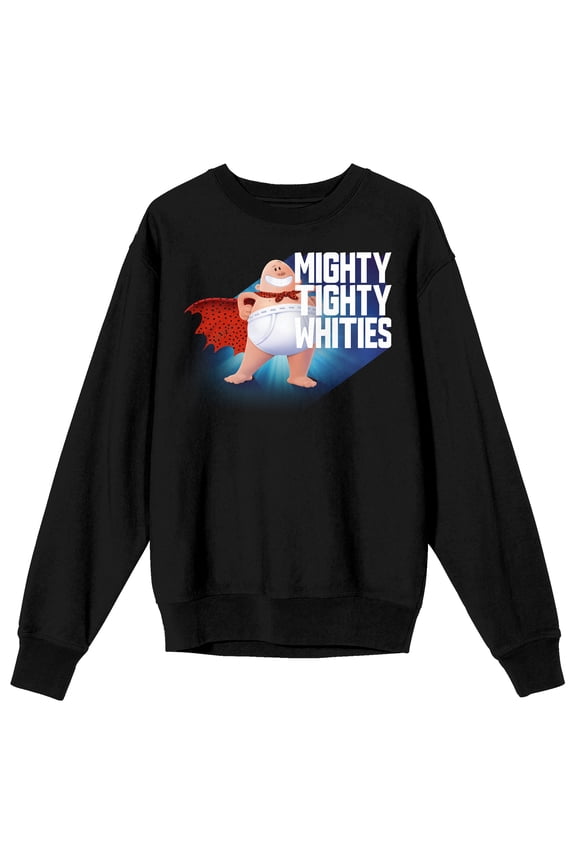 Captain Underpants Mighty Tighty Whities Men's Black Crew Neck Sweatshirt-Small