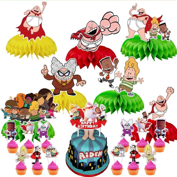 Captain Underpants Party Decor Supplies Honeycomb Centerpieces Table Toppers Cake Toppers Decorations for Birthday