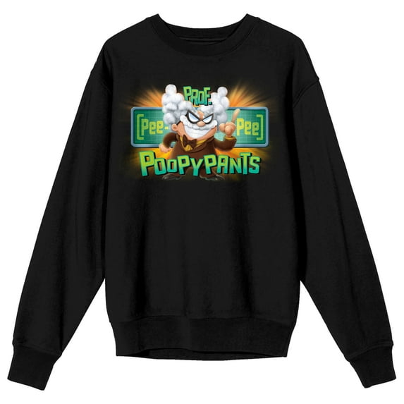 Captain Underpants Prof. Poopypants Crew Neck Long Sleeve Men's Black Sweatshirt-Large