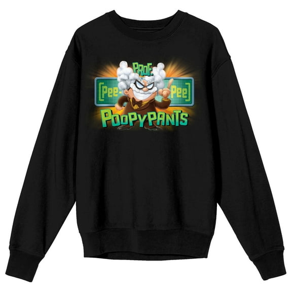 Captain Underpants Prof. Poopypants Crew Neck Long Sleeve Men's Black Sweatshirt-XL