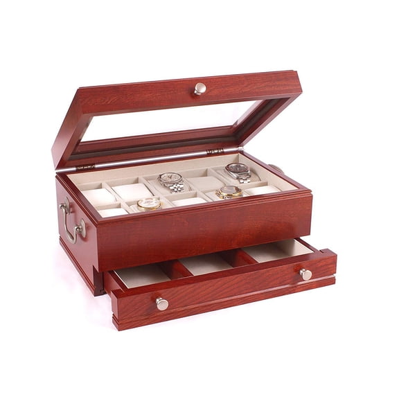 American Chest Company The Captain: Ten Watch Glass Top Storage Chest With A Jeweler'S Drawer
