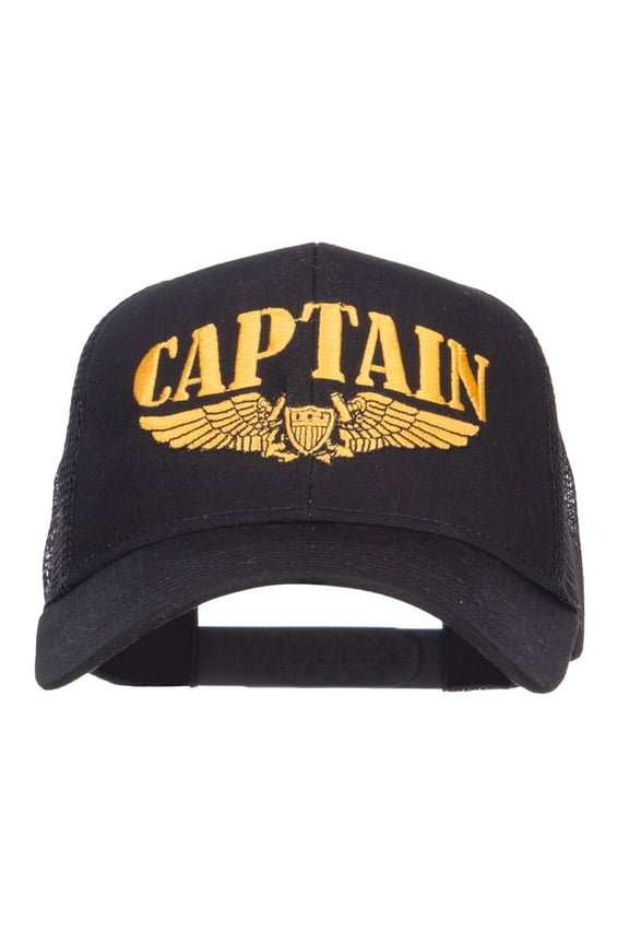 Captain Wing Logo Embroidered Mesh Cap - Black OSFM