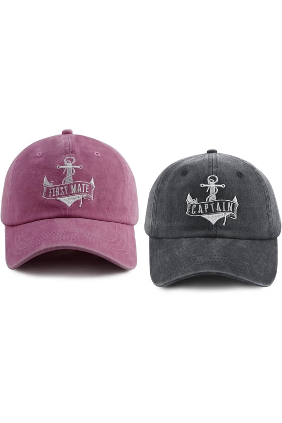 Captain and First Mate Hats for Men Women, Set of 2 Matching Boating Baseball Caps