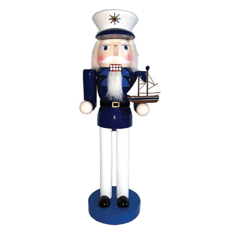 Captain of The Sea Blue and White Wooden Nutcracker, 14" Tall