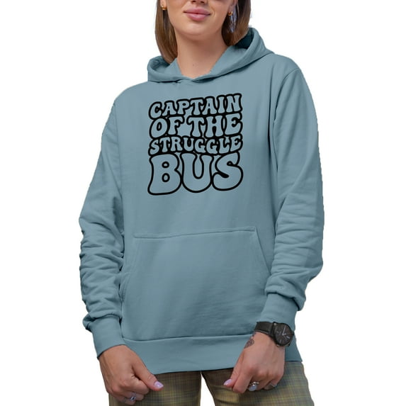 Captain of the Struggle Bus, Colloquialism Quote or Saying, Groovy Retro Wavy Text Merch Gift, Light Blue Hooded Sweatshirt or Hoodie, XL