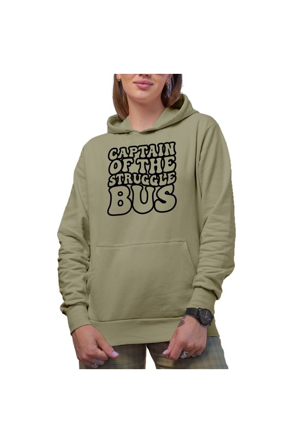 Captain of the Struggle Bus, Colloquialism Quote or Saying, Groovy Retro Wavy Text Merch Gift, Sand Hooded Sweatshirt or Hoodie, Small