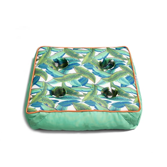 Big Joe Captain's Caddie No Inflation Needed Pool Float Drink Holder, Tropical Palm Green Double Sided Mesh, Quick Draining Fabric, 2 feet