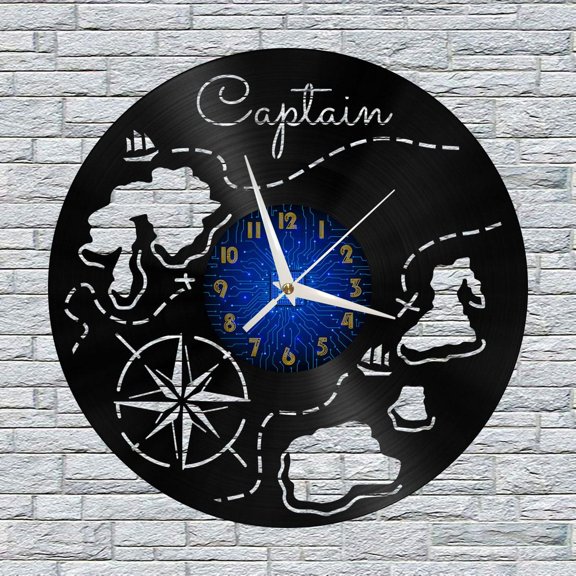 Captain's Nautical Chart 12 Inch Vinyl Record Wall Clock - Silent, Creative, and Unique Clock for Living Room, Entryway, or Bedroom Decor - Perfect Gift Idea(12 inchs B without LED)