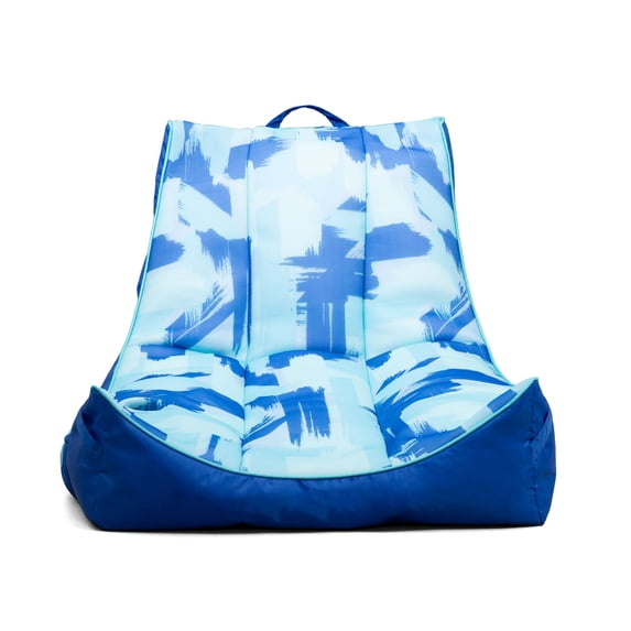 Big Joe Captain's Float No Inflation Needed Pool Lounger with Drink Holder, Paintbrush Blue Double Sided Mesh, Quick Draining Fabric, 3 feet