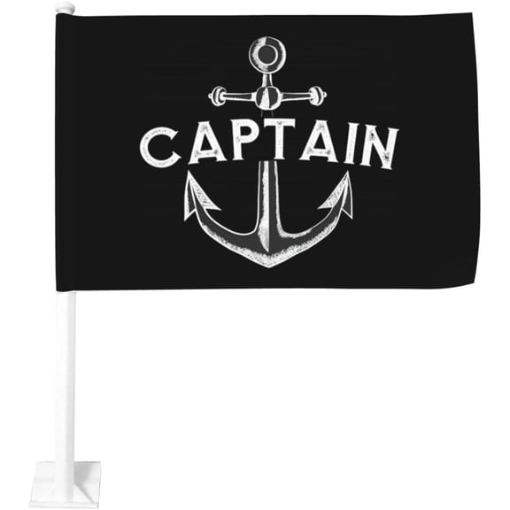 Captain with A Boat Anchor Car Flag 12x18 Inch Window Clip Flag - Double Sided Fade Resistant Outdoor Decoration Let Your Cars Stand Out