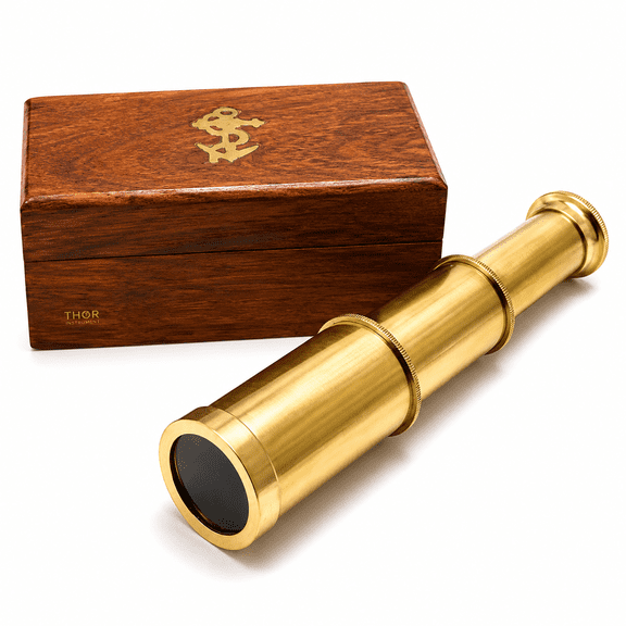 Captains 6" Brass Handheld Mini Telescope with Wooden Box Nautical Collectibles