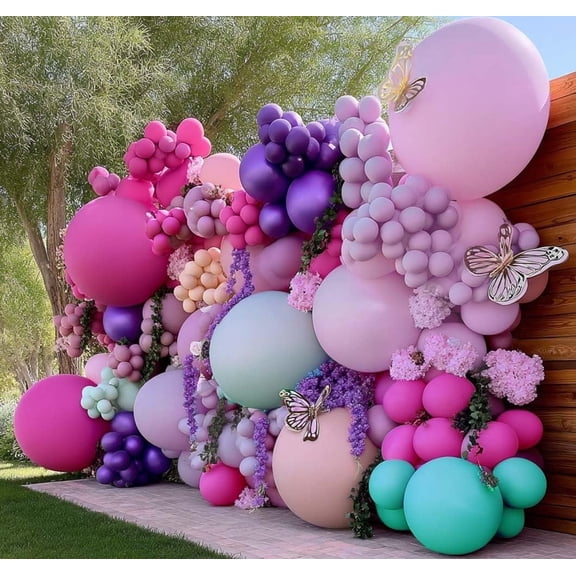 Pastel Purple Pink Blue Latex Balloon Garland Green and Lavender Teal Balloon Arch Kit for Fairy Butterfly Baby Shower Party Decor