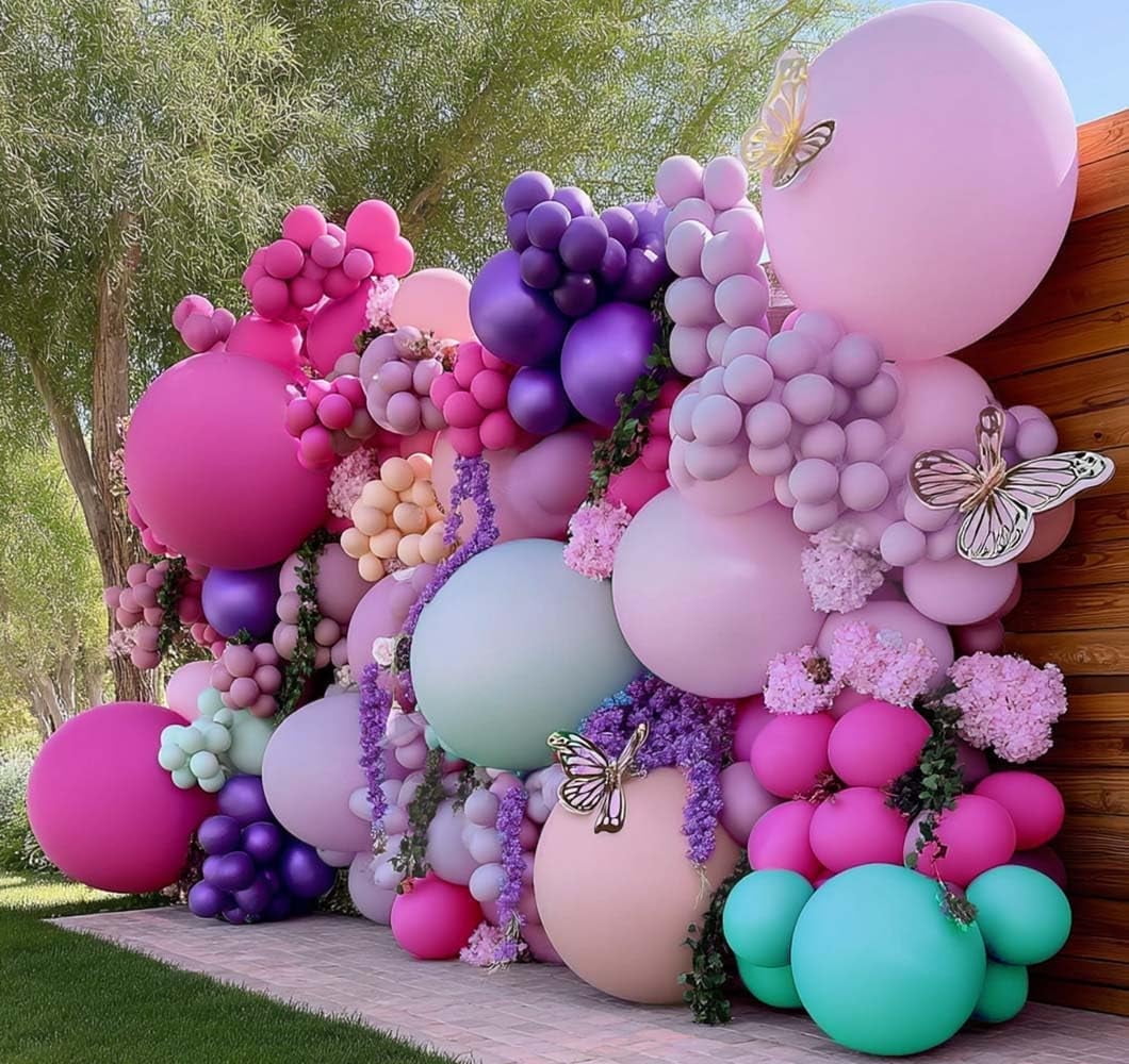 Pastel Purple Pink Blue Latex Balloon Garland Green and Lavender Teal Balloon Arch Kit for Fairy Butterfly Baby Shower Party Decor