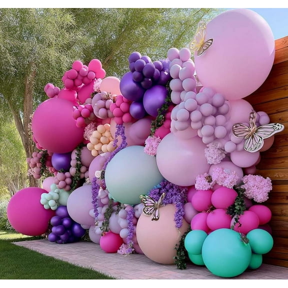 Pastel Purple Pink Blue Latex Balloon Garland Green and Lavender Teal Balloon Arch Kit for Fairy Butterfly Baby Shower Party Decor