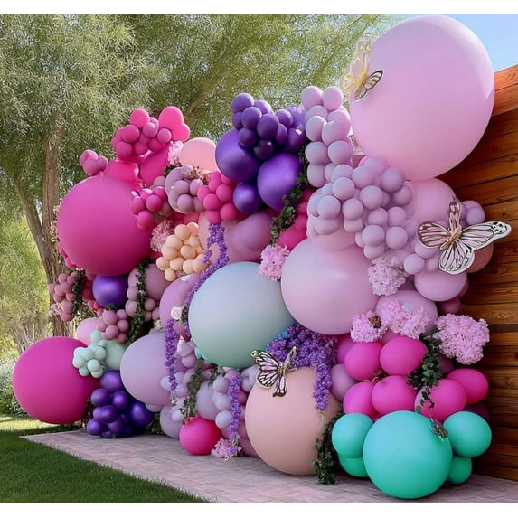 Pastel Purple Pink Blue Latex Balloon Garland Green and Lavender Teal Balloon Arch Kit for Fairy Butterfly Baby Shower Party Decor