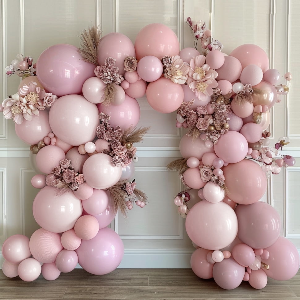 Captank Latex Pastel Pink Balloon Garland, Different Sizes for Birthday Parties