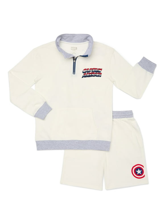 Captian America Boys Long Sleeve Half Zip and Matching Short, 2-Piece Set, Sizes 4-18