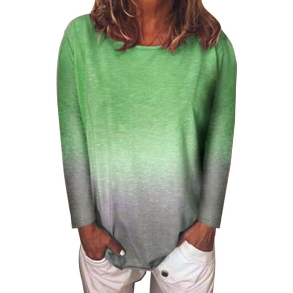 Captis Plus Size Winter Pullover Sweater T Shirt Contrast Color Women Casual O-Neck Gradient Sweater Ladies Casual Long Sleeve Pullovers Knitted Soft