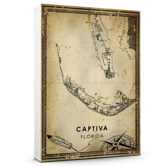 Captiva Vintage Map Prints Canvas, Florida Map Art Canvas, Canvas, Captiva Map City style vintage Canvas , Canvas Wall Art, Street Map Artwork Canvas