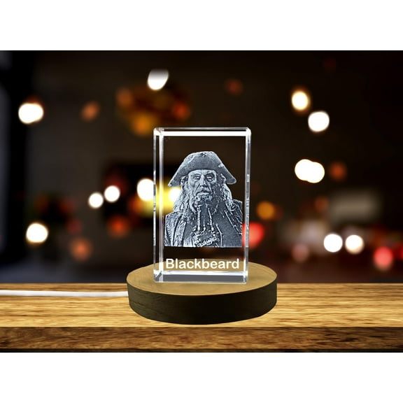 Captivating Blackbeard 3D Engraved Crystal - A Treasure for the Ages A&B Crystal Collection
