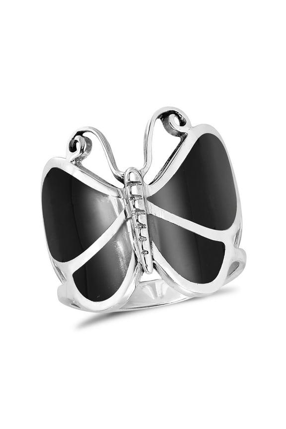 Captivating Butterfly Motif Black Onyx Statement Sterling Silver Ring-9