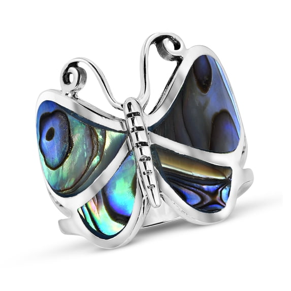 Captivating Butterfly Motif Rainbow Abalone Statement Sterling Silver Ring-13