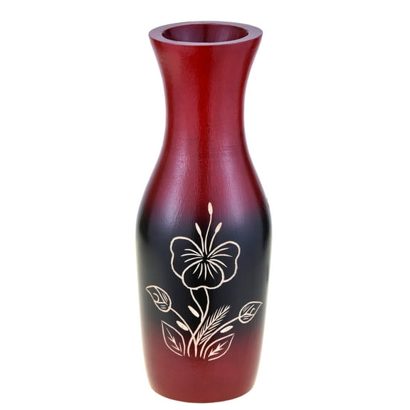 Captivating Hibiscus Flower Red and Black 8-inch Mango Tree Wood Vase